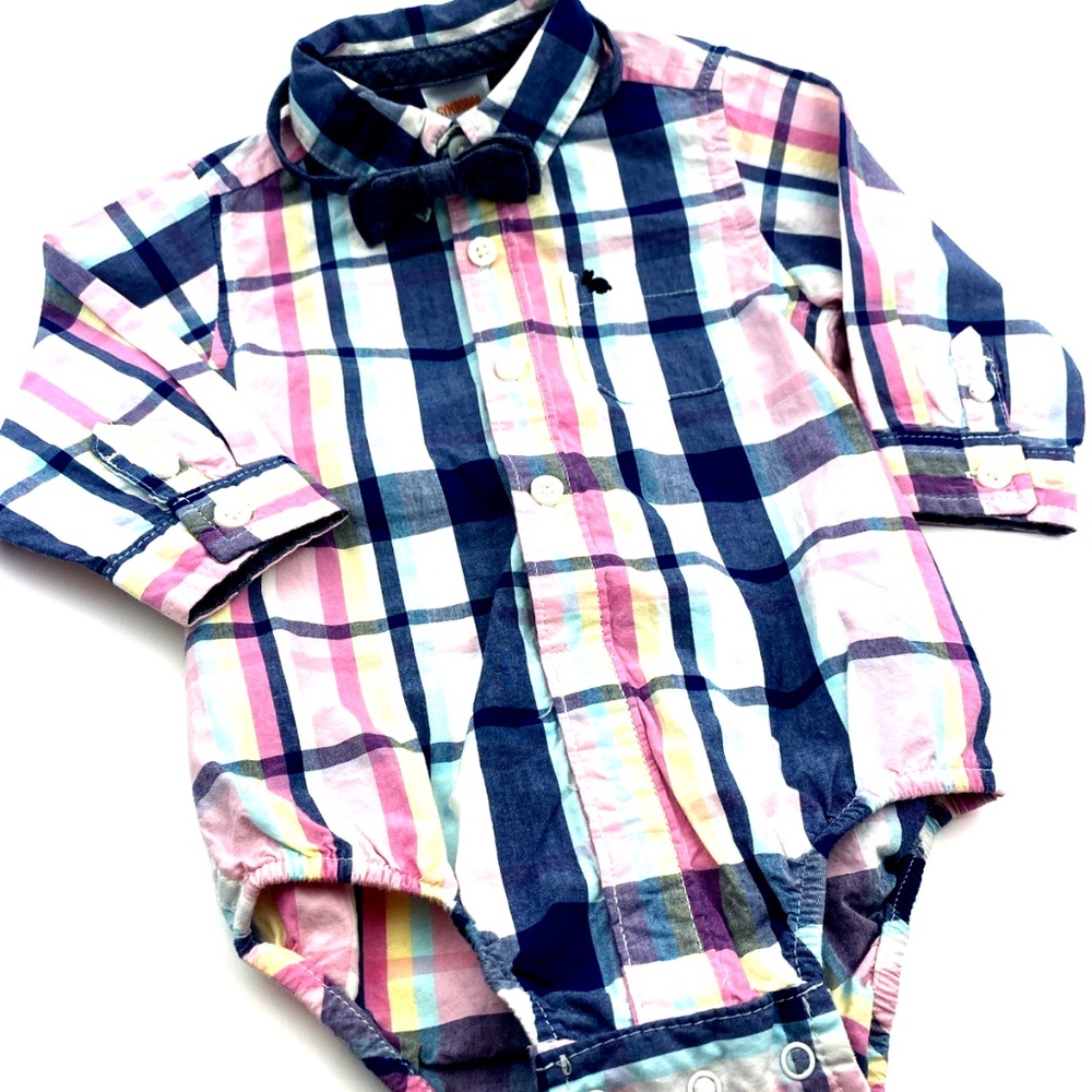 Gymboree Button Down Bodysuit Size 9/12m Dressy Bow Tie Infant Children Collared